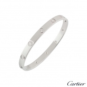 Cartier White Gold Full Diamond Love Bracelet Size 19 B6040719